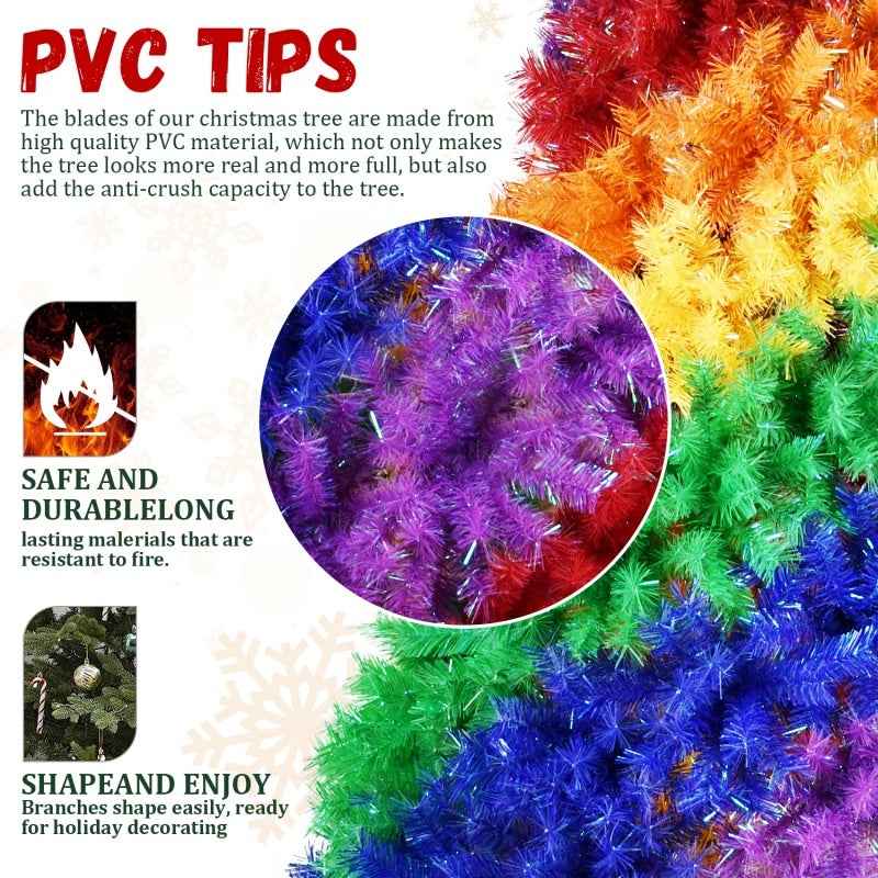 Artificial Colorful Rainbow Christmas Tree - 6FT-7.5FT Hinged PVC Tree