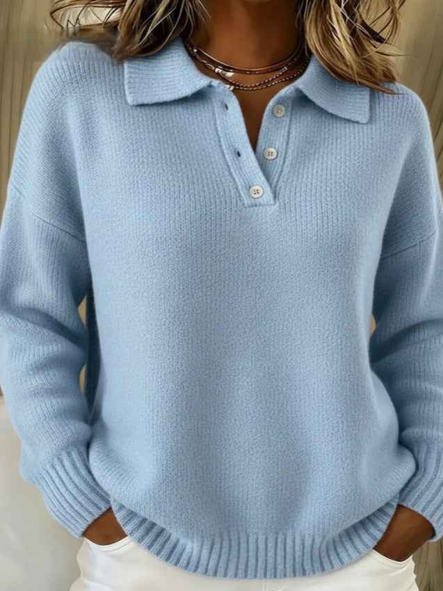 Loose And Soft Women's Lapel Long Sleeve Button Sweater