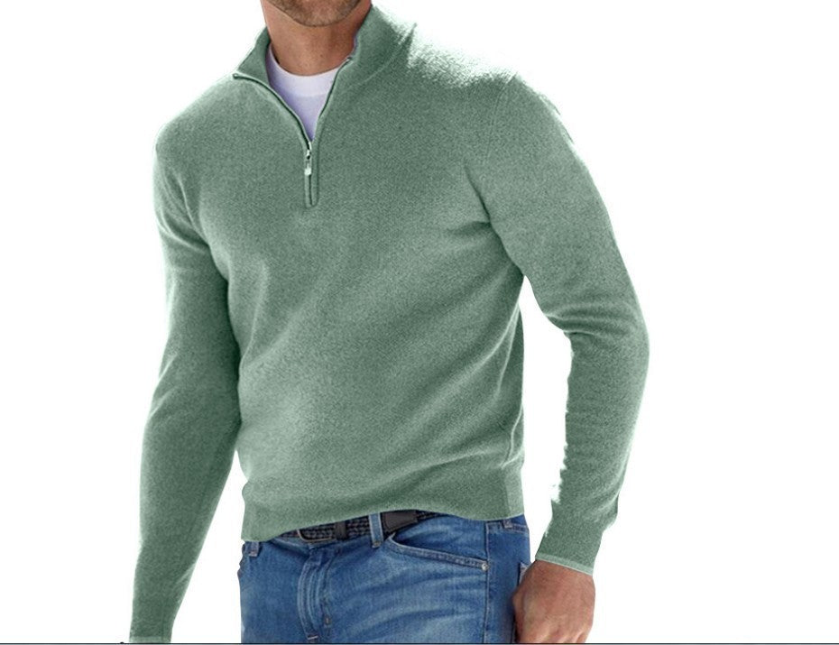 Men's Fashion Casual Long Sleeve V-Neck Cashmere Zipper Top - Premium Comfort