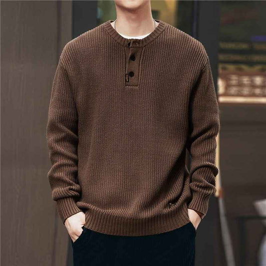 Vintage-style, Relaxed-fit, Thickened Vertical-striped Workwear Pullover Sweater