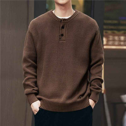 Vintage-style, Relaxed-fit, Thickened Vertical-striped Workwear Pullover Sweater