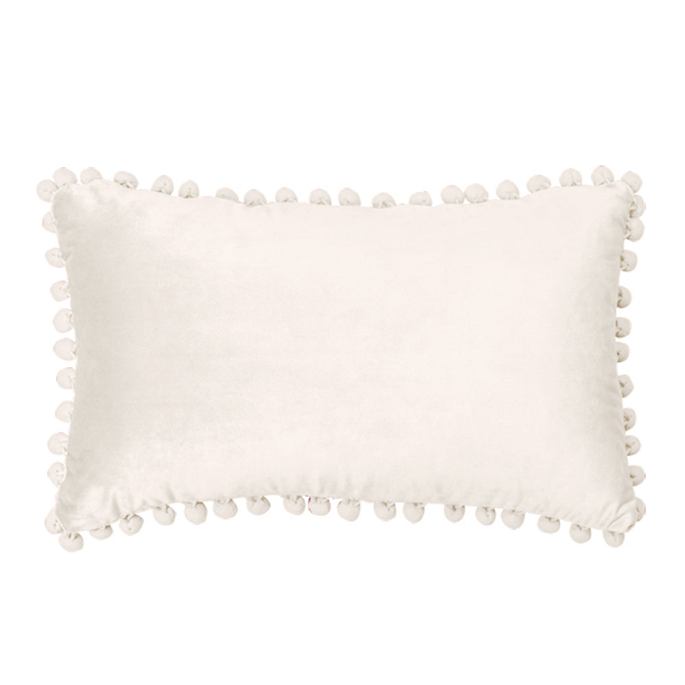 12''x20'' velvet pom-pom lumbar support throw pillow | 7 colors soft & playful ball trim design | chic lumbar & accent pillow | insert included