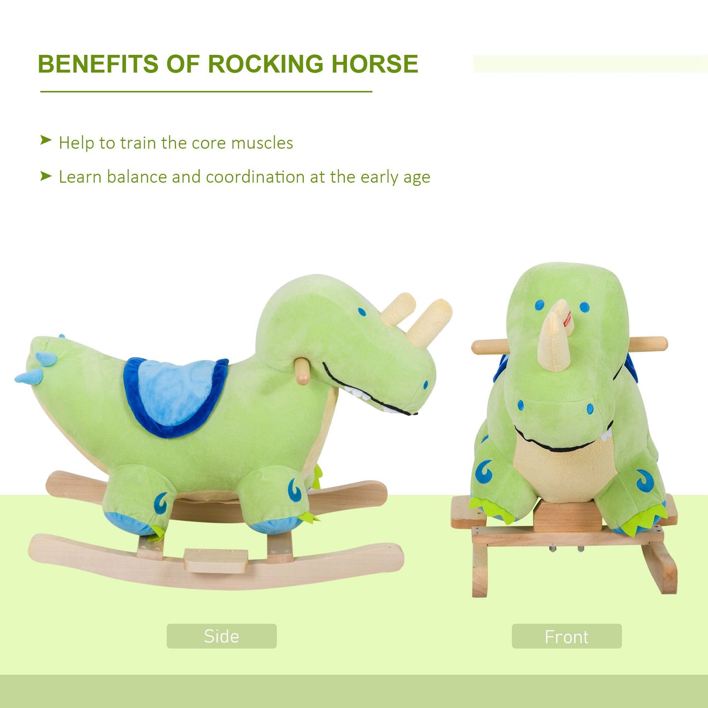 Kids Plush Ride-On Rocking Horse Toy Dinosaur Ride on Rocker with Realistic Sounds