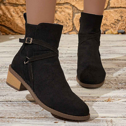 New Cross-strap Side Zipper Mid-heel Ankle Boots For Women