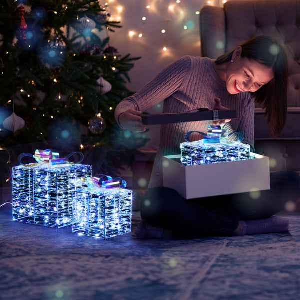 3pcs Colorful Gift Box Set - 7.5in-6.3in-5in Christmas Lighting Gift Boxes - DropOnline.co