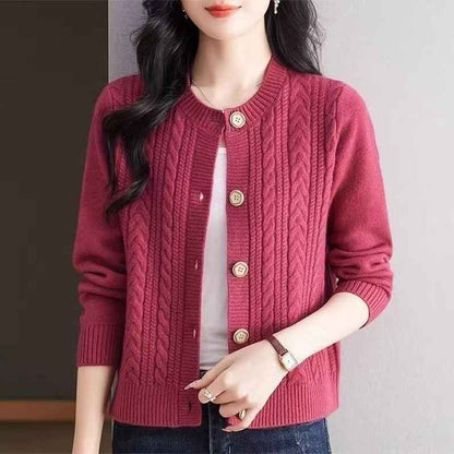 Loose And Lazy Round Neck Stylish Versatile Cable Knit Sweater