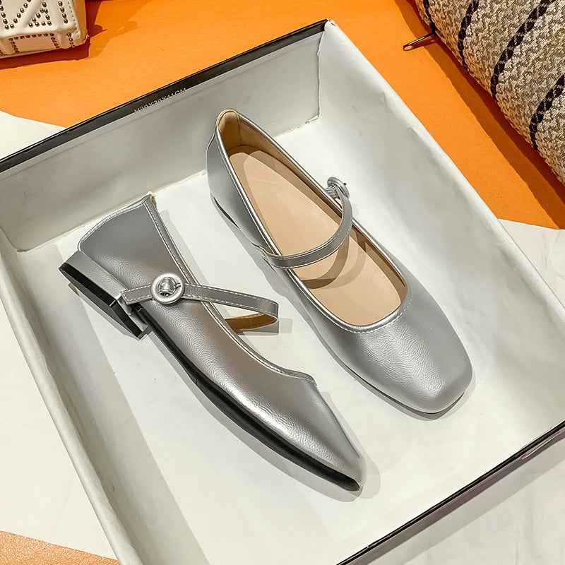 Mary Jane 2025 New Small Silver Shoes French