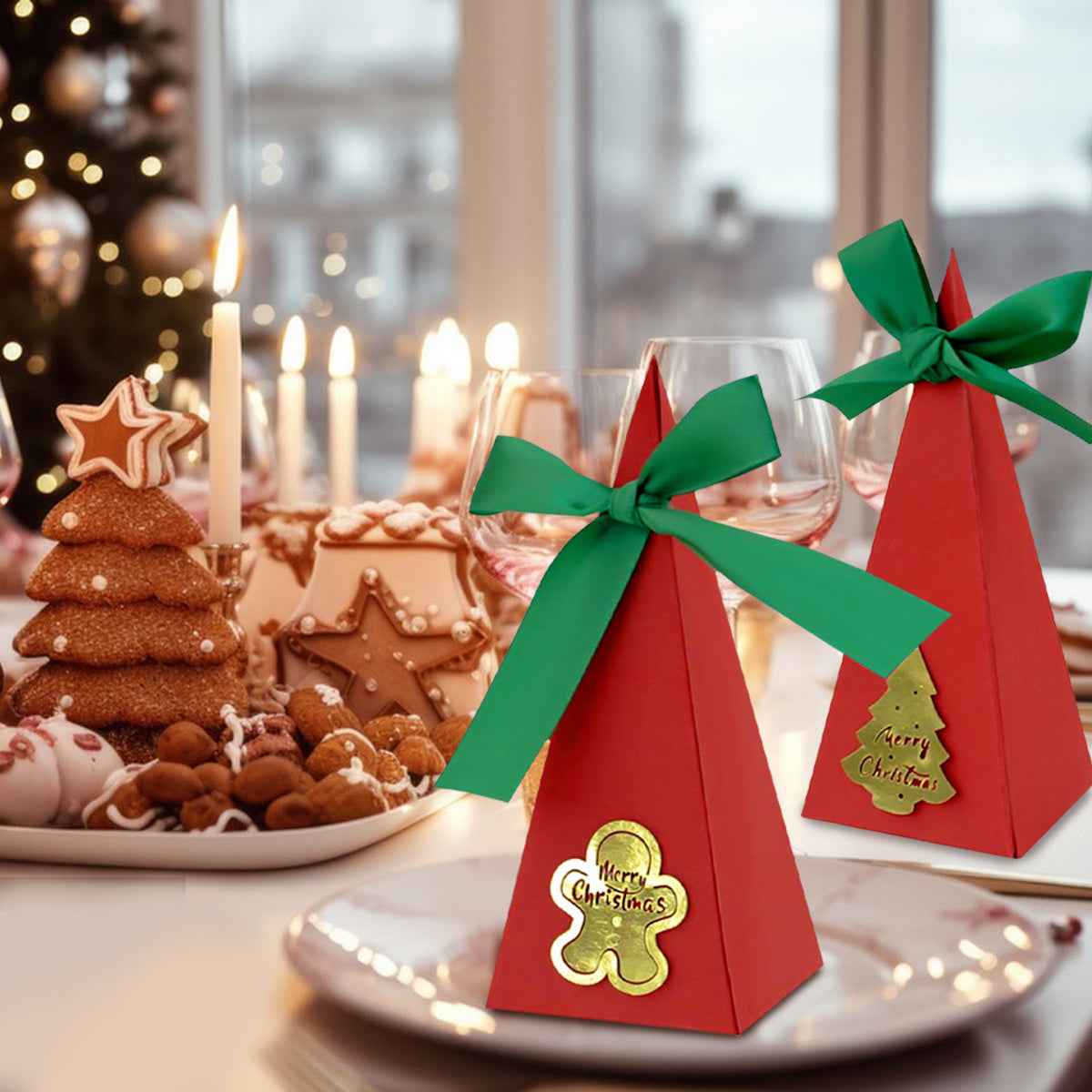 20 Packs Christmas Treat Boxes - Pre-Assembled Triangle Goody Boxes - DropOnline.co