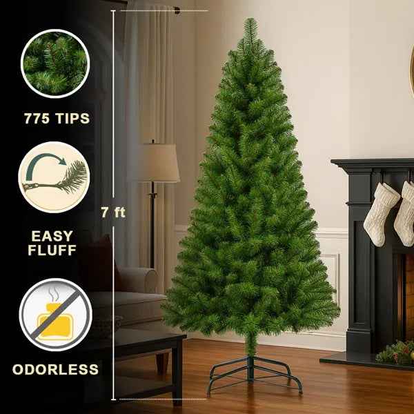 7FT Unlit Artificial Christmas Tree - 775 Tips Full PVC Branches with Sturdy Metal Stand - DropOnline.co