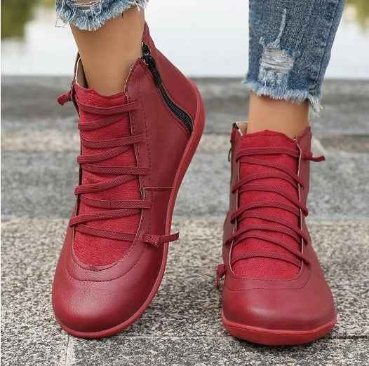 Women's Plus Size Flat Side Zipper Short Fashion Boots