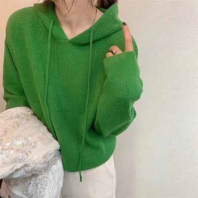 Casual And Versatile Women's Cashmere Hooded Knit Sweater