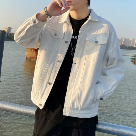 Men's Washed Denim Jacket - Loose Fit with Multiple Pockets