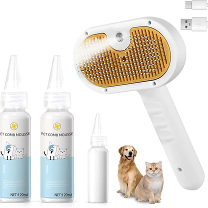Universal Pet Steam Brush For Cats And Dogs 3-in-1 Spray Hair Removal Comb With Waterless Shampoo And Ear Towel,Tiktok, Amazon, Walmart Banned - DropOnline.co