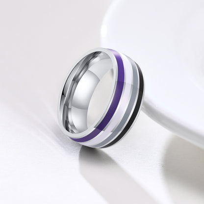 Ring Color 8mm Men's Same Color Flag Ring Foreign Trade Jewelry Wholesale Rainbow Color - DropOnline.co