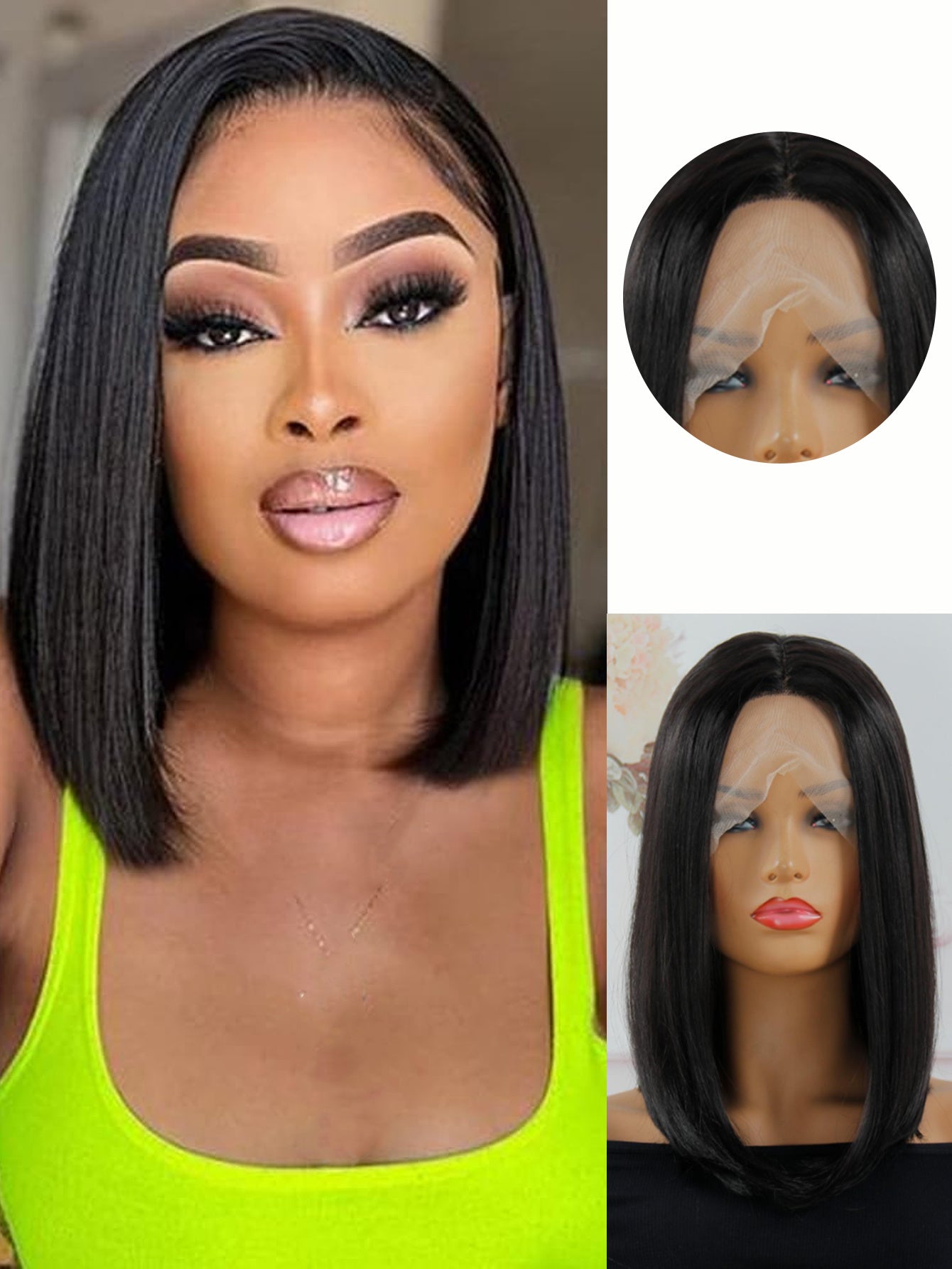13x4x1 Lace Synthetic Non-toxic Wig, Wave Head Straight Hair, 14-inch Non-adhesive Lace Front Piece, Suitable For The Whole Scene.