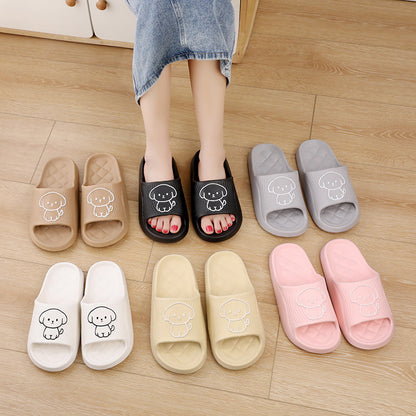 Cute Cartoon Dog Slippers Summer Solid Color Non-slip Rhombus Bathroom Slipper Indoor House Shoes For Men Women Couples - DropOnline.co
