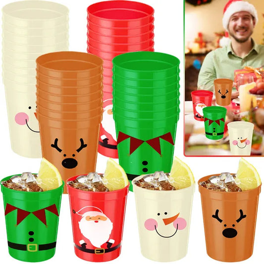 12 Pcs Christmas Drink Cups 4 Styles Patterns Santa Claus Snowman Elk Coffee Cup For Christmas New Year Holiday Party Favors Coffee Wine Cold Drinks Supplies