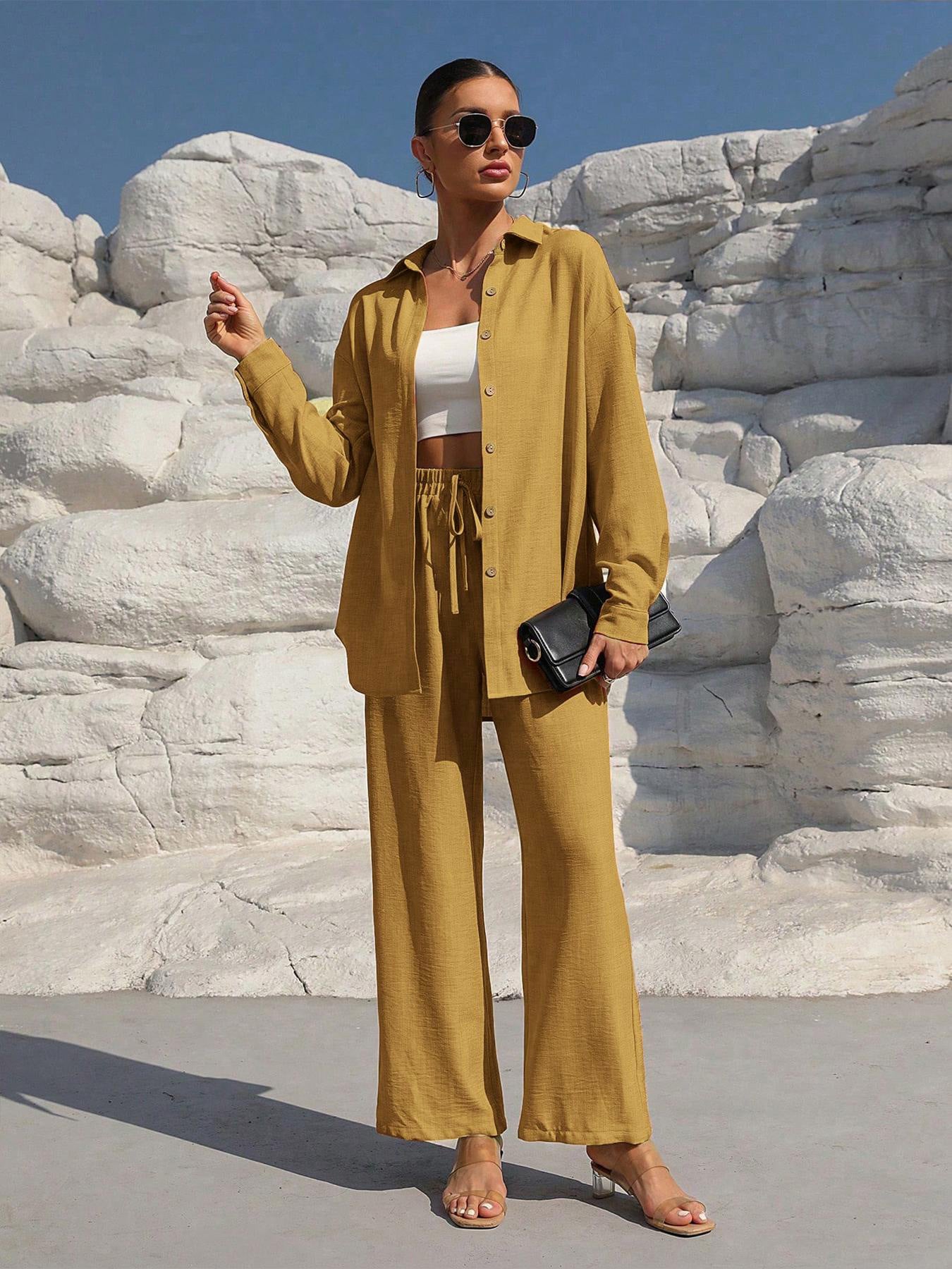 Women's Long Sleeve Cardigan Two-Piece Dress Set - Elegant Layered Outfit