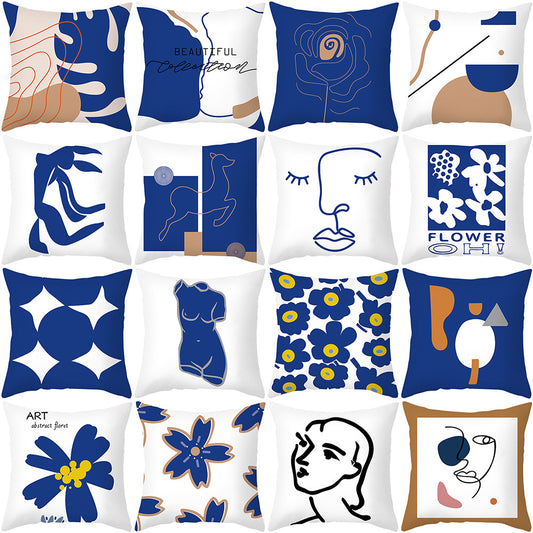 Ins Blue Abstract Super Soft Printing Pillowcase - Retro Art Sofa Cushion for Modern Home
