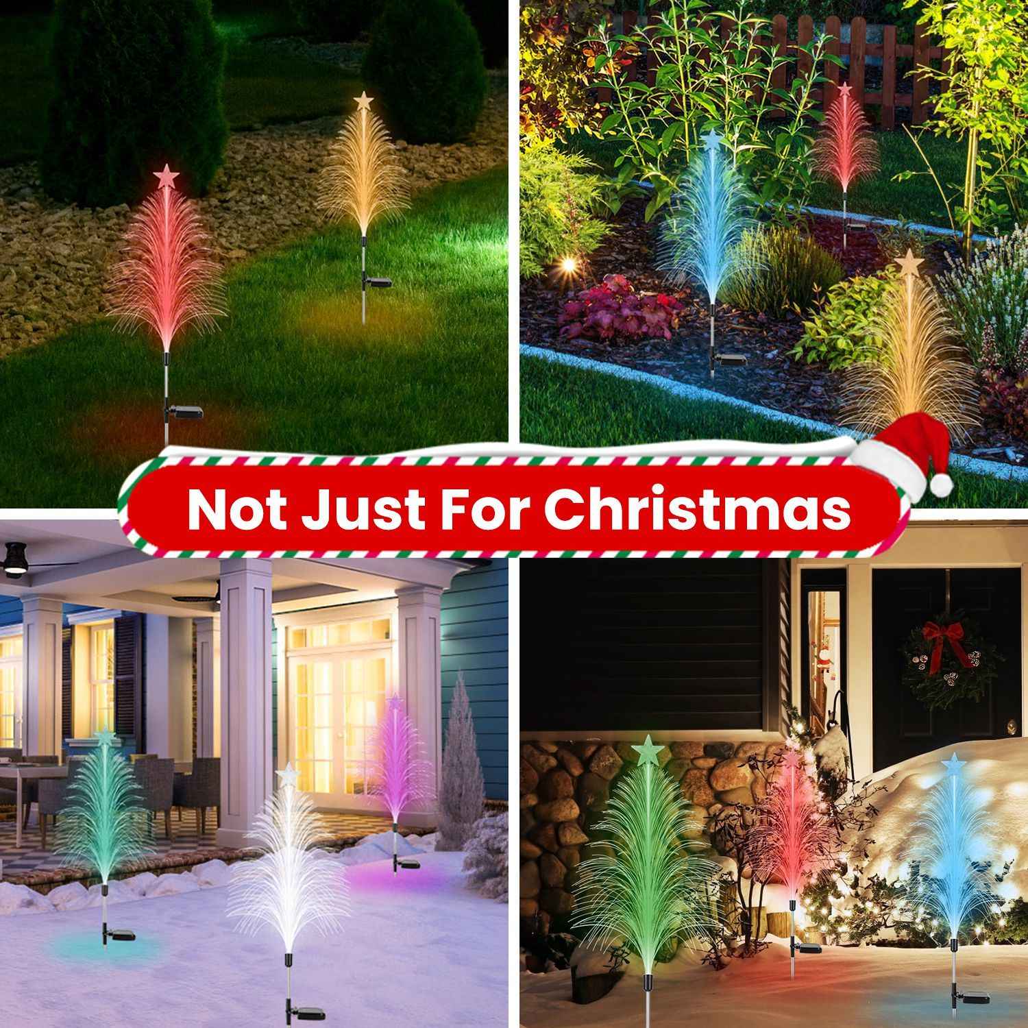 4Pack 7 Color Changing Solar Christmas Tree Lights - Optical Fiber Stake Lights - DropOnline.co