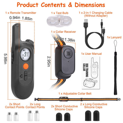 1Pc 984FT Dog Training Collar IP65 Waterproof Pet Beep Vibration Electric Shock Collar 3 Channels Rechargeable Transmitter Receiver Trainer With Recording Safety Keypad Lock - DropOnline.co