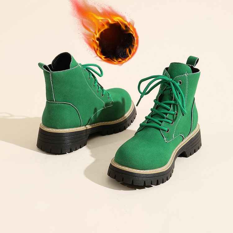 Front Lace-up Suede Ankle Boots With Fleece Lining