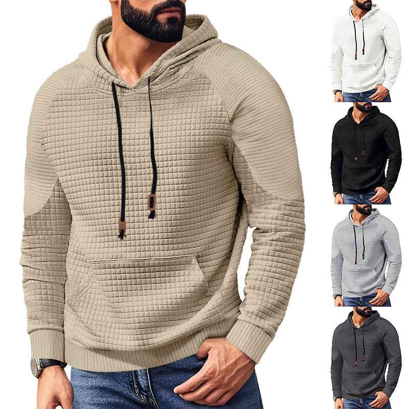 Casual Hooded Men's Checkered Pullover Sweatshirt With Large Pockets