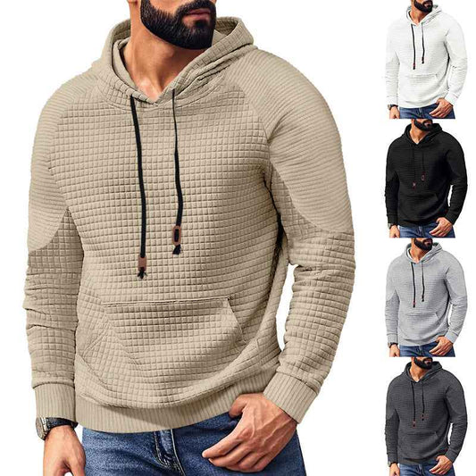 Casual Hooded Men's Checkered Pullover Sweatshirt With Large Pockets