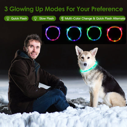 1Pc USB Rechargeable LED Dog Collar Multi Color Lighting Dog Safety Collar Cuttable Length Glow Dog Collar For Small Medium Large Dog Night Walking - DropOnline.co