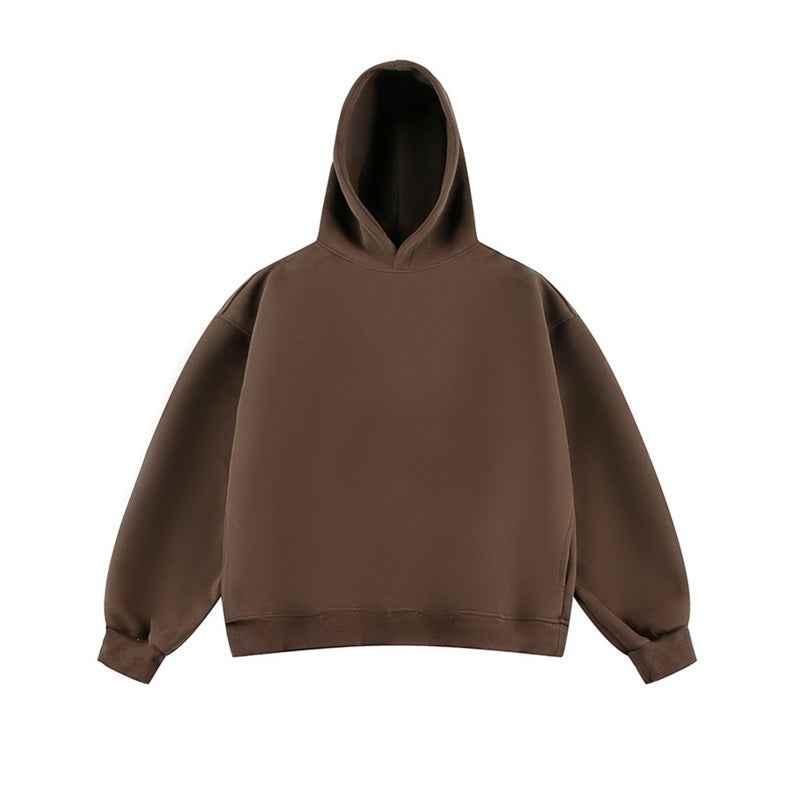 Short Wide Fleece Hooded Sweatshirt For Men And Women In American Solid Color