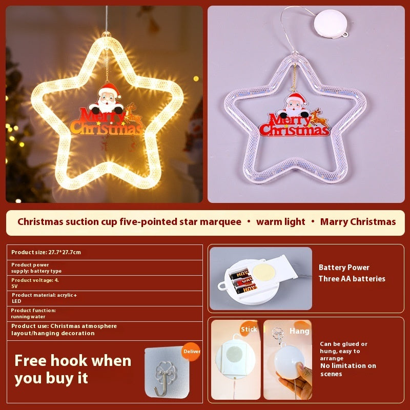Christmas LED Star Pendant Light - Battery Powered Window Door Decoration with Adhesive