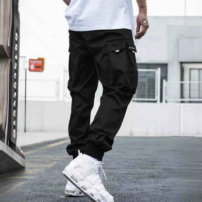 Men's Multi-Pocket Cargo Pants - Hip-Hop Streetwear Drawstring Trousers