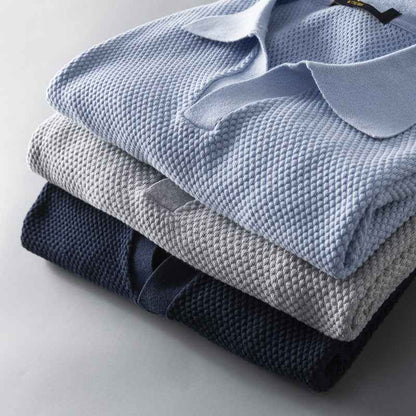 Men's V-Neck Knit Lapel Short Sleeve Top - Casual Fashion Shirt