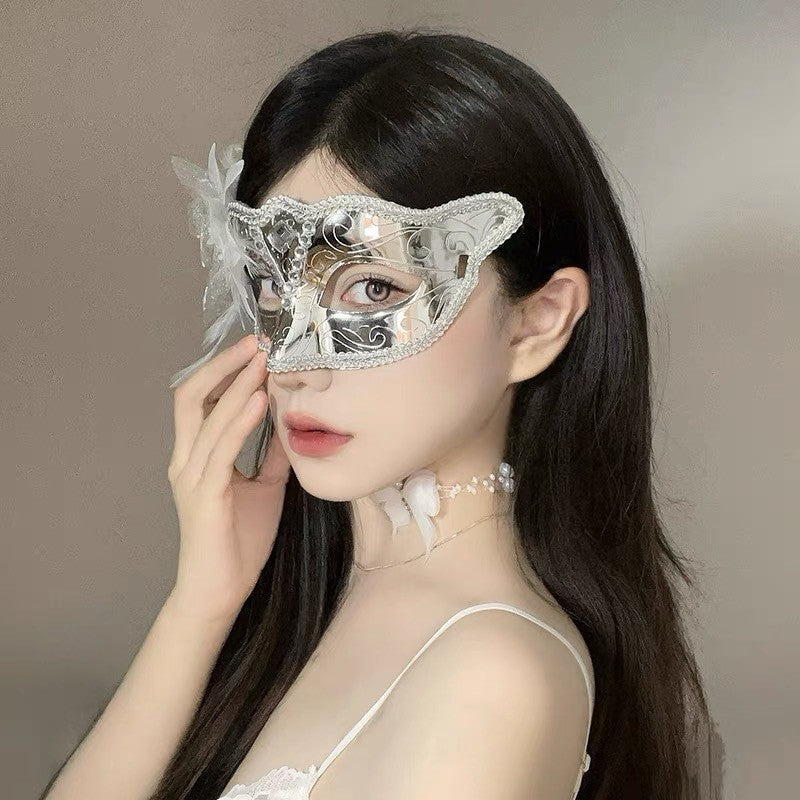 Halloween Half Face Mask - Werewolf White Design
