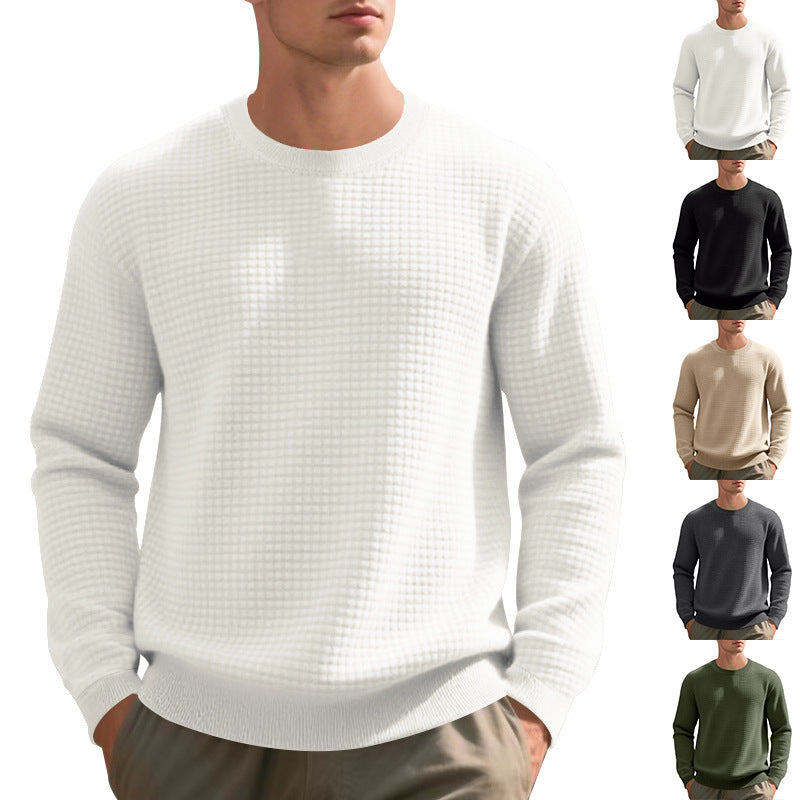 Men's Loose Simple Sports Jacquard Round Neck Sweater - Long Sleeve Athletic Top
