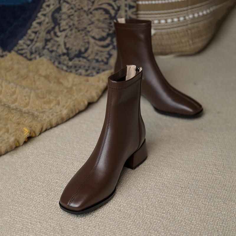 New Chunky Heel Square Toe Ankle Boots