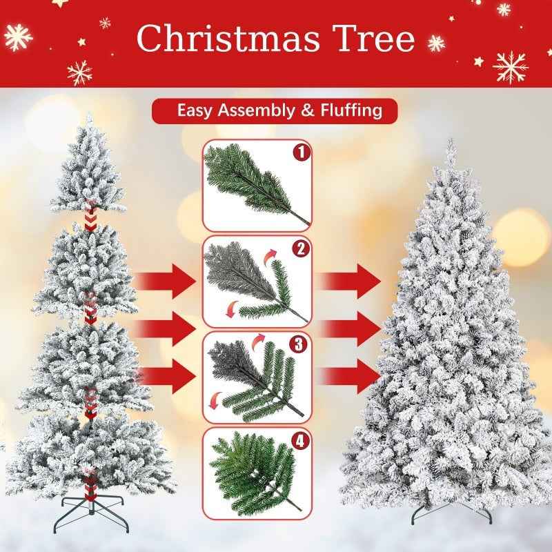 PVC Mixed Flocked Christmas Tree with Pine Cones - 4ft-7ft Sizes
