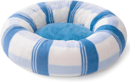 MEWOOFUN Plush Round Cat Bed For Indoor Cats - Calming Washable Pet Bed With Non-Slip Bottom, Soft Fluffy Dog Bed For Puppy & Kitten, 23 Inch Blue Striped - DropOnline.co