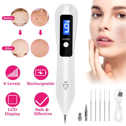 Skin Tag Repair Kit Portable Beauty Equipment Multi-Level With Home Usage USB Charging LCD Level Adjustable 6 Replaceable Needles - DropOnline.co