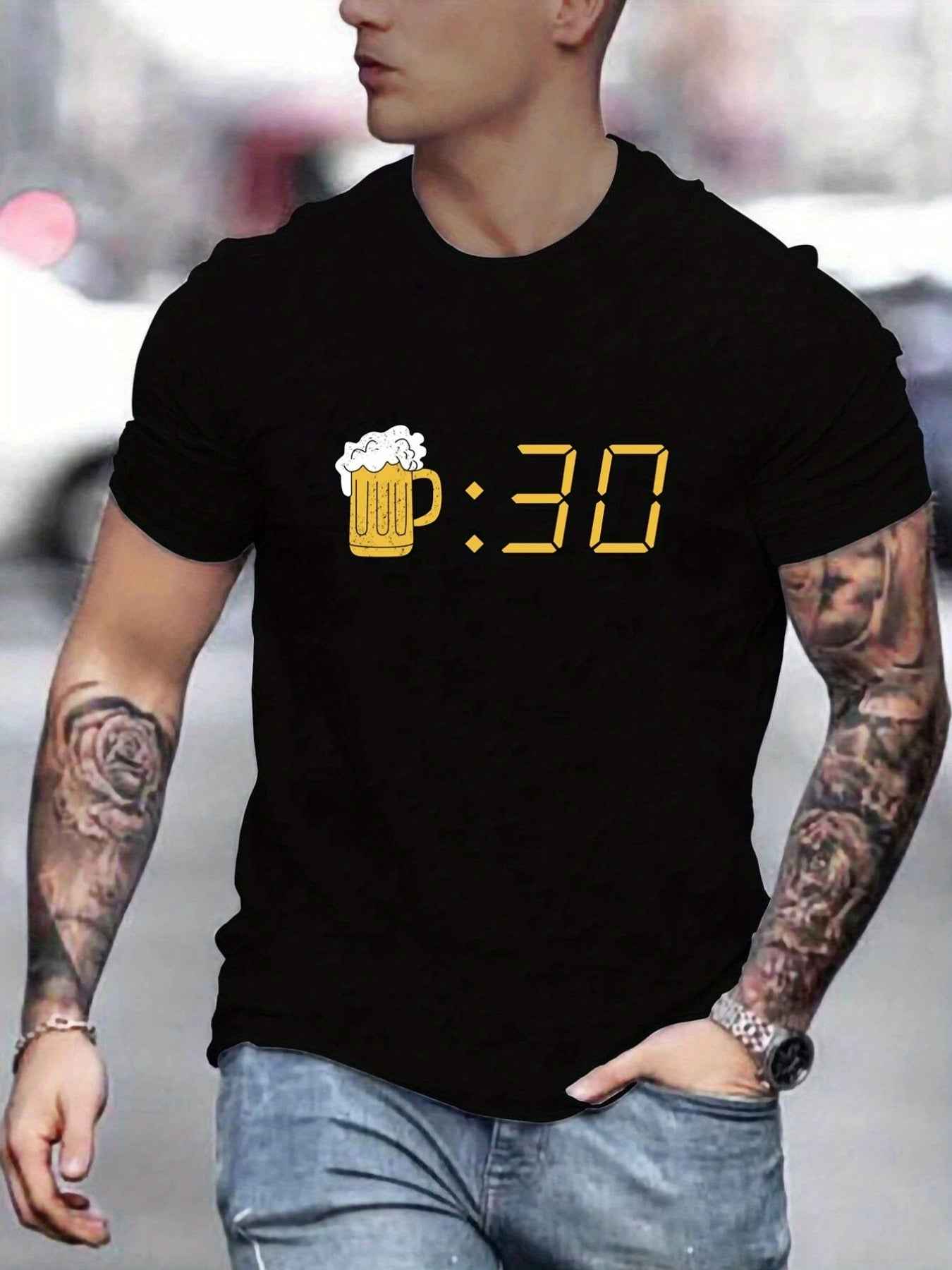 Men's Beer Pattern Printed T-Shirt - Comfortable Chic Summer Outdoor Tee Gift