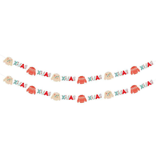 2 Pack Christmas Banner Paper Sign Garland - Gingerbread Man Snowman Bunting - DropOnline.co