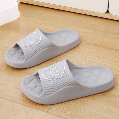Cute Cartoon Dog Slippers Summer Solid Color Non-slip Rhombus Bathroom Slipper Indoor House Shoes For Men Women Couples - DropOnline.co