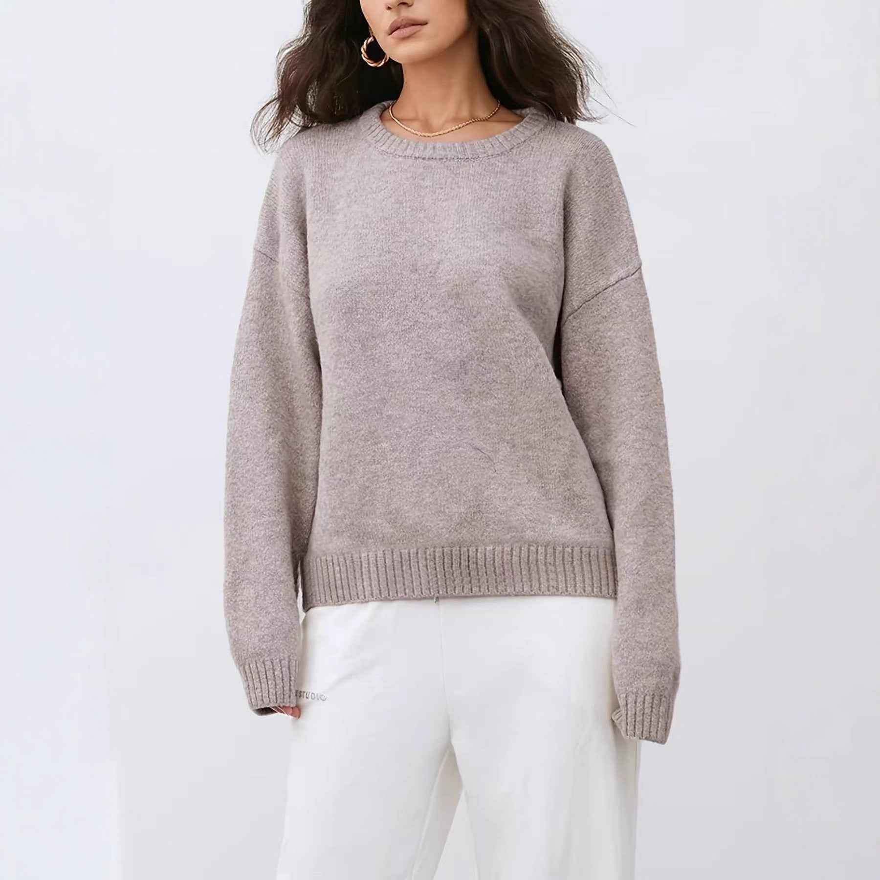 Solid Color Round Neck Sweater Women's Autumn And Winter Knitted Top