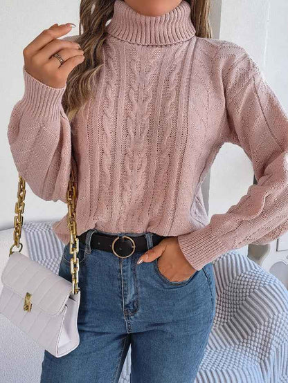 Women Casual Turtleneck Cable Knit Long Sleeve Pullover Sweater