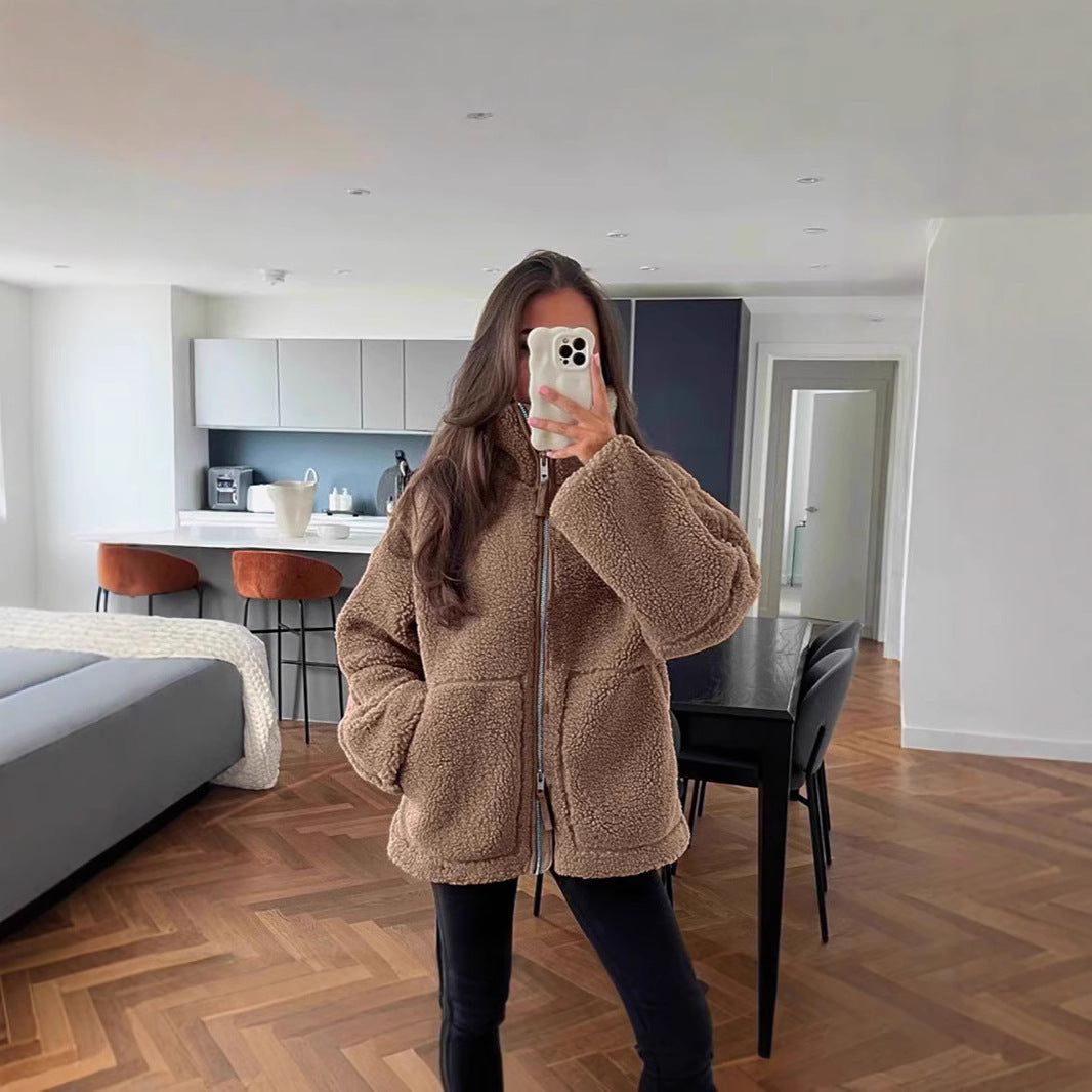 Women's Lamb Wool Blend Turtleneck Coat