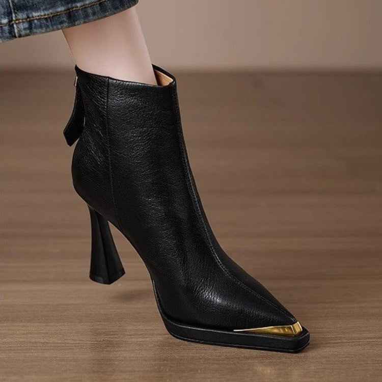 AutumnWinter Europe New Pointed Toe Chunky Heel Side Zip Boots For Women