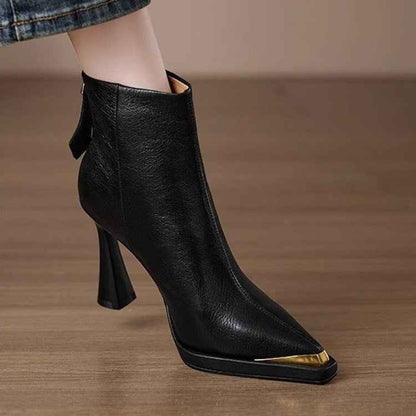 AutumnWinter Europe New Pointed Toe Chunky Heel Side Zip Boots For Women