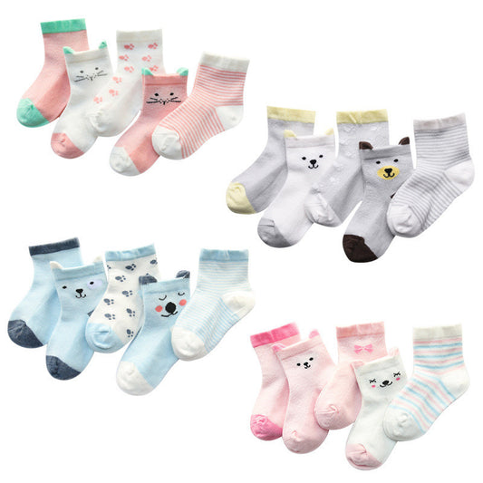 Children's Cotton Socks 5-Pack - Breathable Summer Socks for Boys & Girls