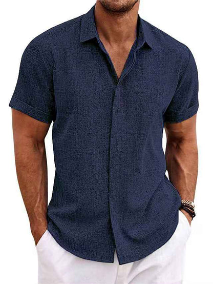 Men's Solid Color Loose Linen T-Shirt - Short Sleeve Casual Tee