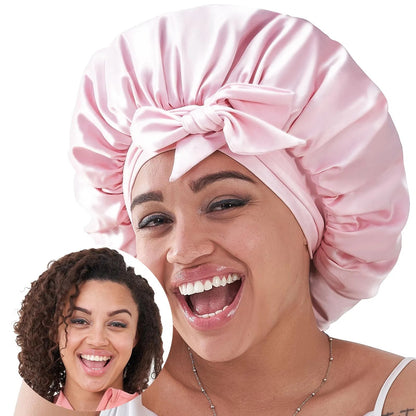 Silk Bonnet For Sleeping Women, Satin Hair Bonnet For Sleeping For Wavy Curly Natural Hair Women Men - Pink - DropOnline.co